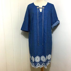 Tommy Hilfiger Denim Embroidered Hem Dress Sz 14
